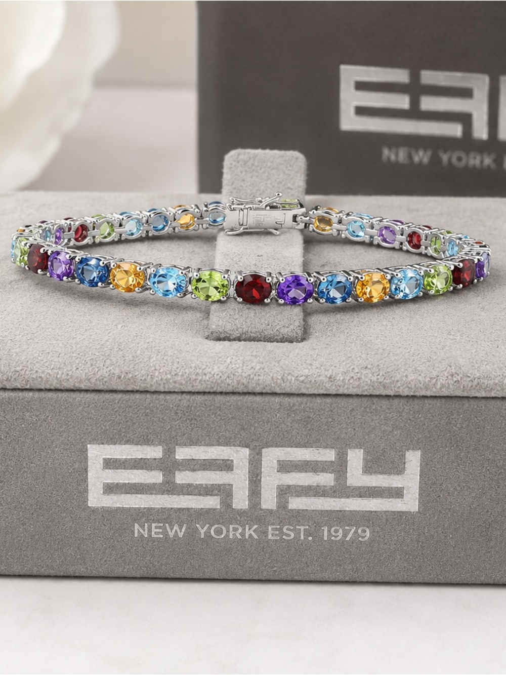 Effy 925 Sterling Silver Multicolor Ladies 7" Tennis Bracelet TCW 14.25/NEW